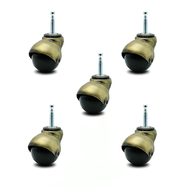 2 Inch Antique Brass Hooded Grip Neck Ball Casters, 5PK